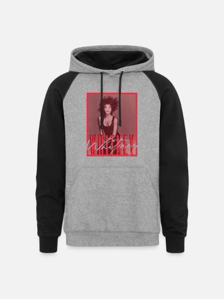 Whitney Houston Photo With Autograph And Nameplate - Unisex Colorblock Hoodie - heather gray/black