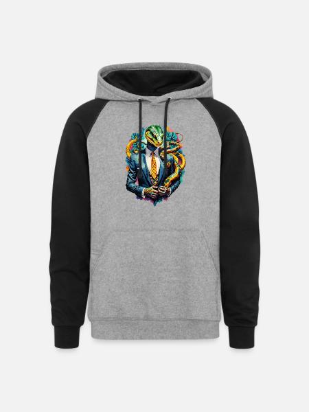 Snake in suit - Unisex Colorblock Hoodie - heather gray/black