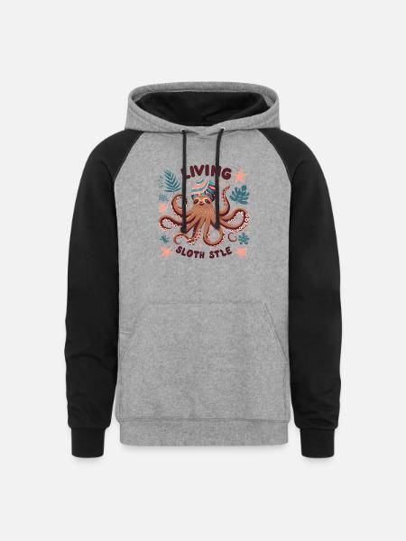 A funny sloth octopus - Unisex Colorblock Hoodie - heather gray/black