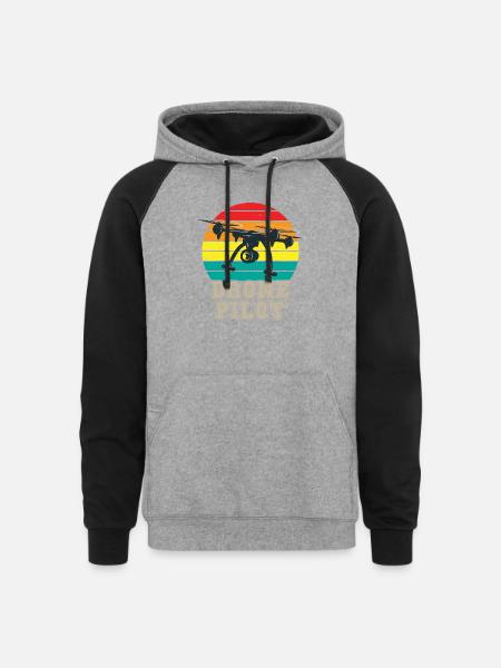 Quadrocopter Retro Drone Pilot - Unisex Colorblock Hoodie - heather gray/black