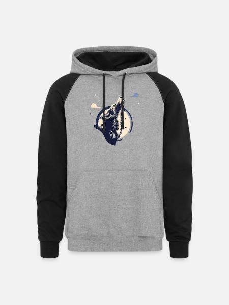 Howling Wolf - Unisex Colorblock Hoodie - heather gray/black