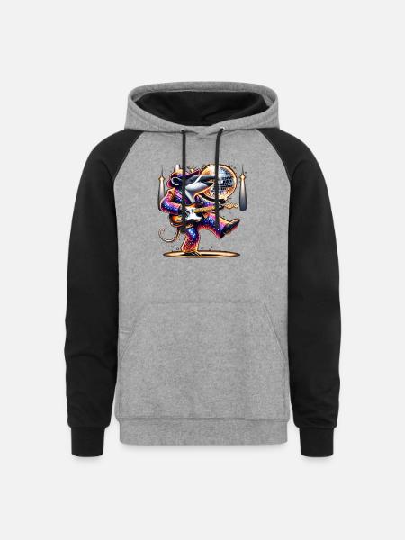 Disco Ball Guitar Tapir - Unisex Colorblock Hoodie - heather gray/black