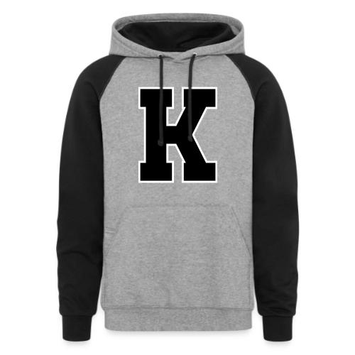 Varsity Letter K Collegiate Font Design - Unisex Colorblock Hoodie