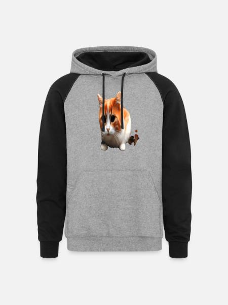 3d Funny Cat Face - Unisex Colorblock Hoodie - heather gray/black