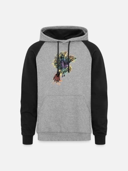 ornamental bird - Unisex Colorblock Hoodie - heather gray/black