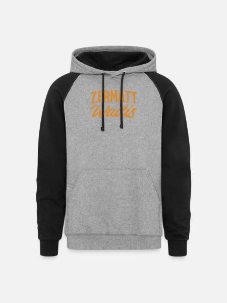 Zermatt Wallis Alpine Script - Unisex Colorblock Hoodie - heather gray/black