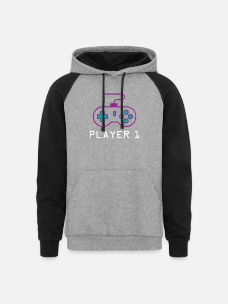 Player 1 Gamer - Unisex Colorblock Hoodie - heather gray/black