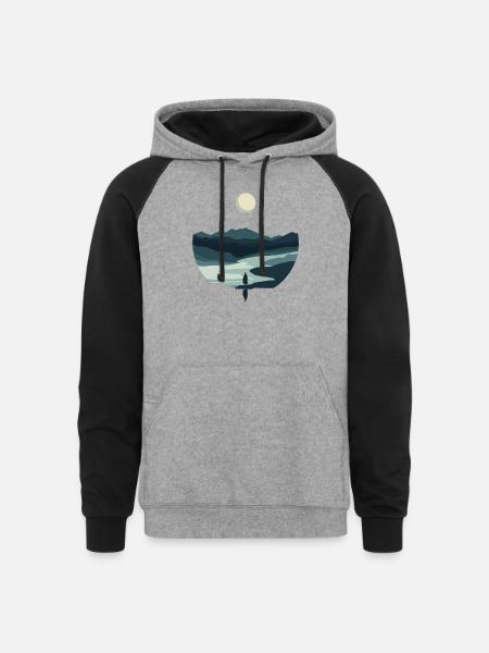 Moonlit Valley Silhouette - Unisex Colorblock Hoodie - heather gray/black