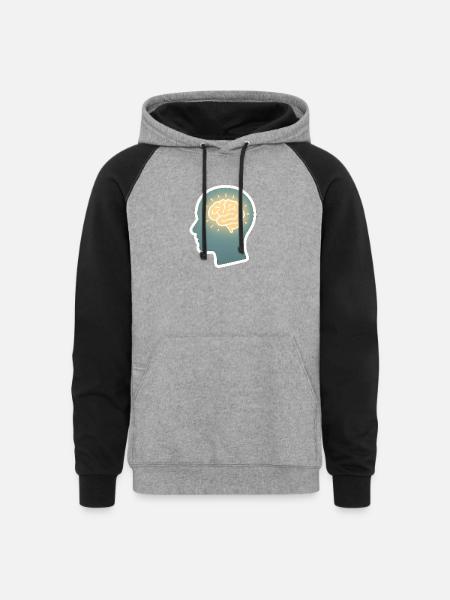 Neon Brain Glow Silhouette - Unisex Colorblock Hoodie - heather gray/black