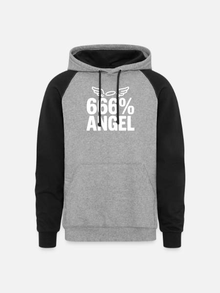 666% Angel - Unisex Colorblock Hoodie - heather gray/black