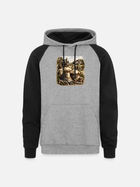 Rustic Wool Spinning Farm - Unisex Colorblock Hoodie - heather gray/black