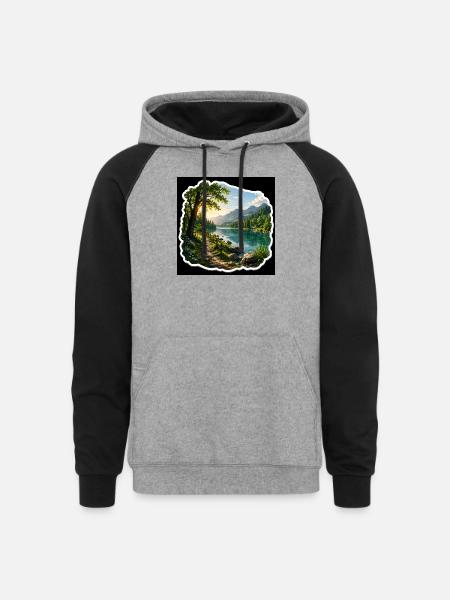 Lakeside Trail in Alpine Sun - Unisex Colorblock Hoodie - heather gray/black