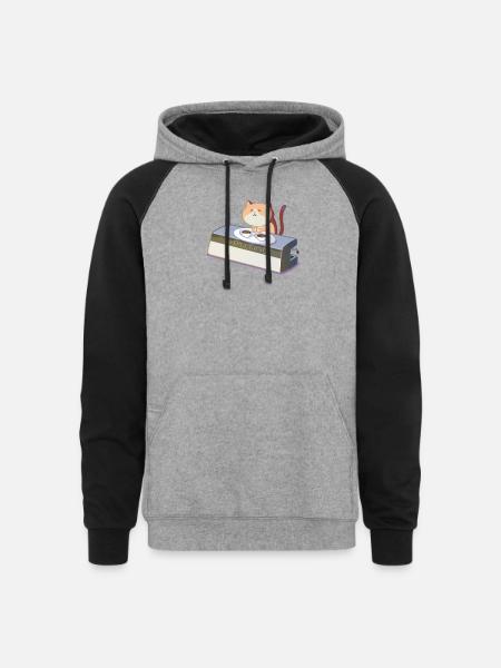 PanicMeow - Unisex Colorblock Hoodie - heather gray/black