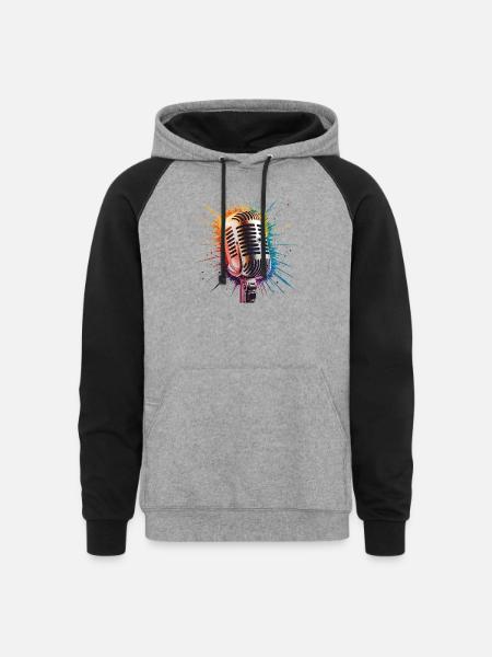 Microphone Art Print - Unisex Colorblock Hoodie - heather gray/black