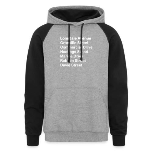 Street Names White Text - Unisex Colorblock Hoodie