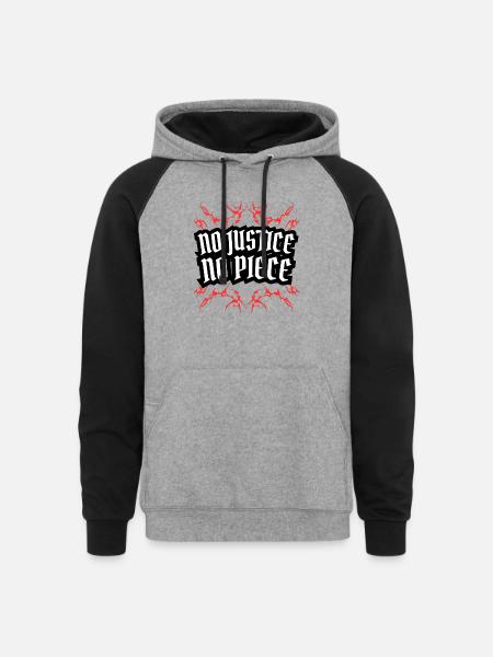 No justice no piece - Unisex Colorblock Hoodie - heather gray/black