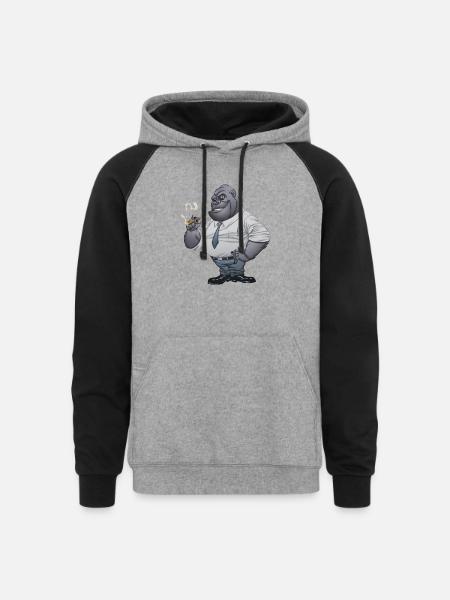 Cigar Smoking Gorilla - Unisex Colorblock Hoodie - heather gray/black