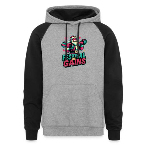 Festival of Gains Funny Gym Santa Christmas - Unisex Colorblock Hoodie