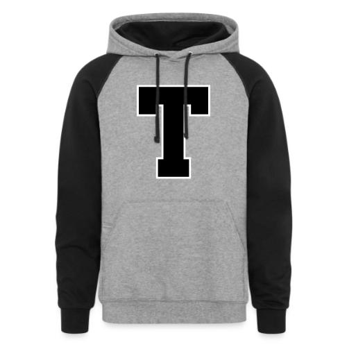 Varsity Letter T Athletic Font Design - Unisex Colorblock Hoodie