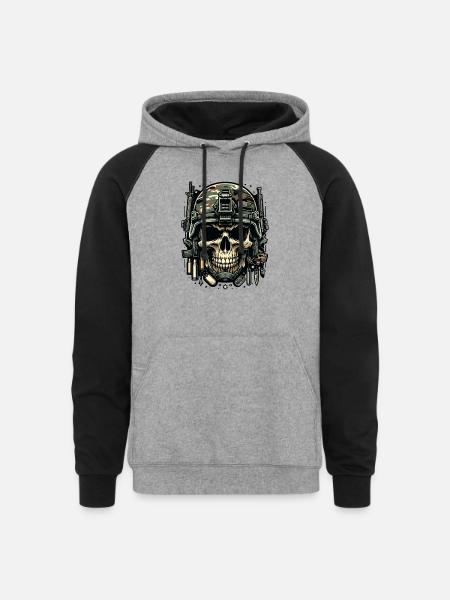 Soldier's Legacy: Camo Skull - Unisex Colorblock Hoodie - heather gray/black