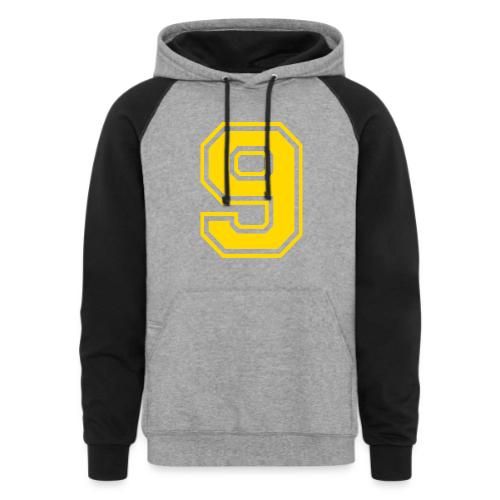 Number 9 in a classic athletic collegiate font - Unisex Colorblock Hoodie