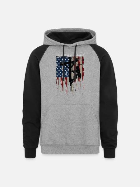 Blue Collar Patriot - Unisex Colorblock Hoodie - heather gray/black