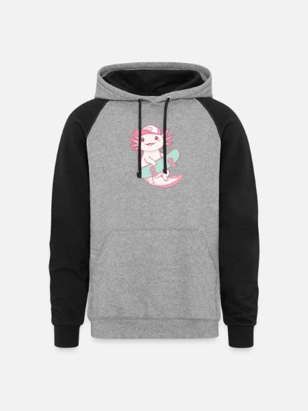 Axolotl Skater - Unisex Colorblock Hoodie - heather gray/black