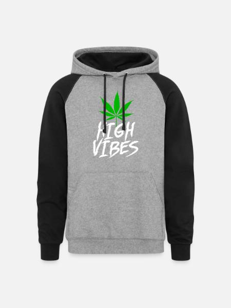 High Vibes Weed Leaf - Unisex Colorblock Hoodie - heather gray/black