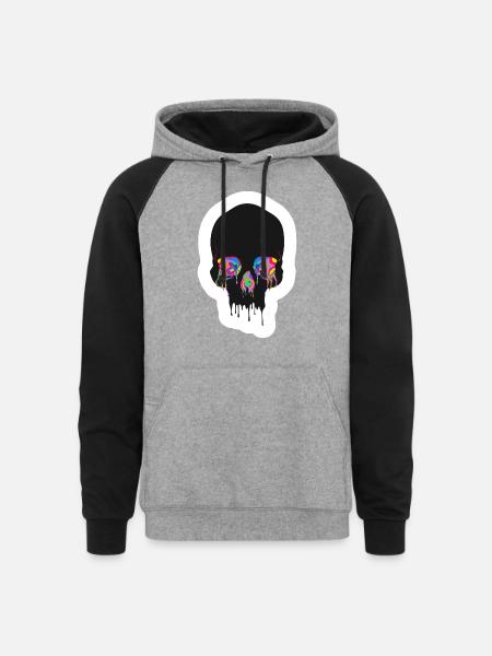 splash eyes skull - Unisex Colorblock Hoodie - heather gray/black