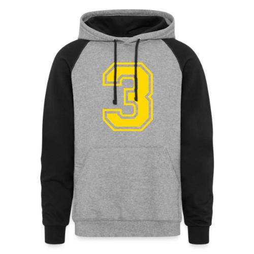 Number 3 in a classic athletic collegiate font - Unisex Colorblock Hoodie