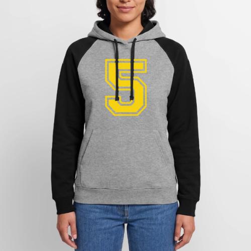 Number 5 in a classic athletic collegiate font - Unisex Colorblock Hoodie