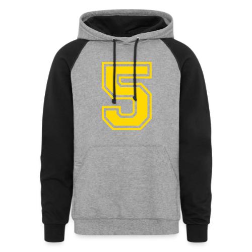 Number 5 in a classic athletic collegiate font - Unisex Colorblock Hoodie