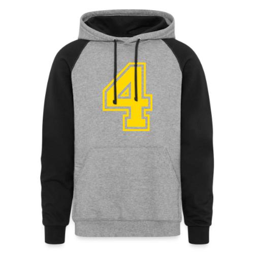 Number 4 in a classic athletic collegiate font - Unisex Colorblock Hoodie