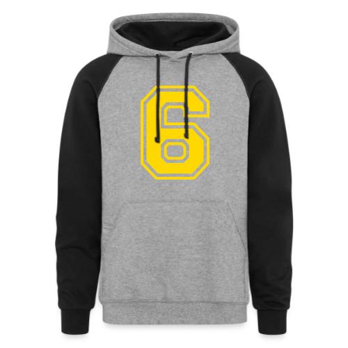 Number 6 in a classic athletic collegiate font - Unisex Colorblock Hoodie