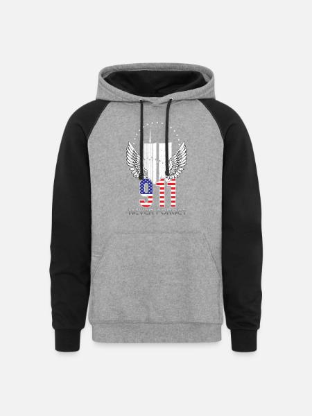 911 Never forget wings - Unisex Colorblock Hoodie - heather gray/black