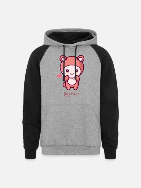 Cute Bear 1 1 - Unisex Colorblock Hoodie - heather gray/black