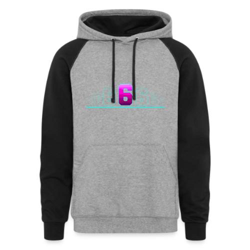 Number 6 in Magenta: Varsity Font - Unisex Colorblock Hoodie