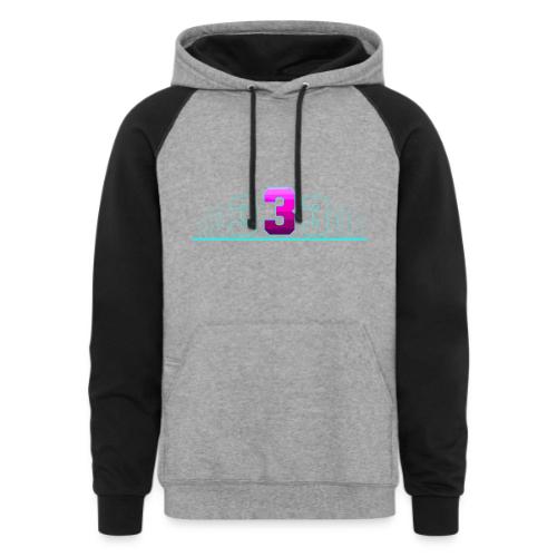 Number 3 in Magenta: Varsity Font - Unisex Colorblock Hoodie