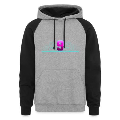 Number 9 in Magenta: Varsity Font - Unisex Colorblock Hoodie