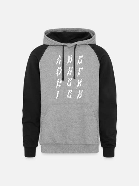 Flame Glyphs in Ink Columns - Unisex Colorblock Hoodie - heather gray/black