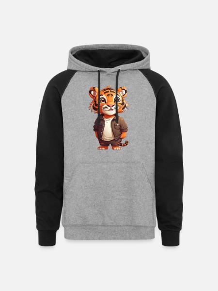 TIGER KING - Unisex Colorblock Hoodie - heather gray/black
