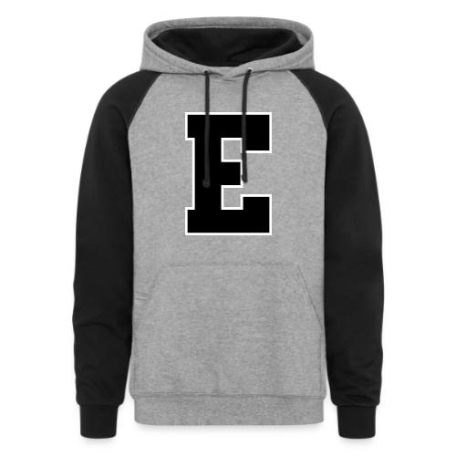 Varsity Letter E Collegiate Font Graphic - Unisex Colorblock Hoodie
