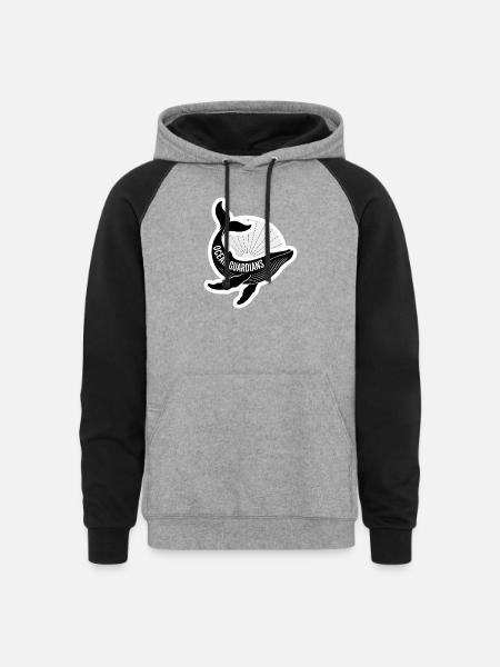 Ocean Guardians Whale Emblem - Unisex Colorblock Hoodie - heather gray/black