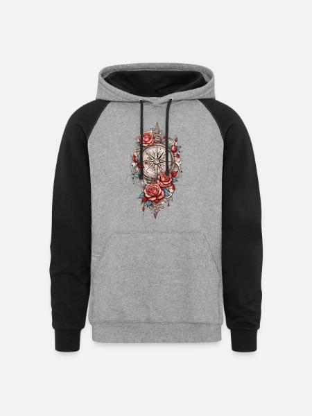 Rose Compass Elegance Collection - Unisex Colorblock Hoodie - heather gray/black