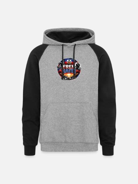 Free Haiti - Unisex Colorblock Hoodie - heather gray/black