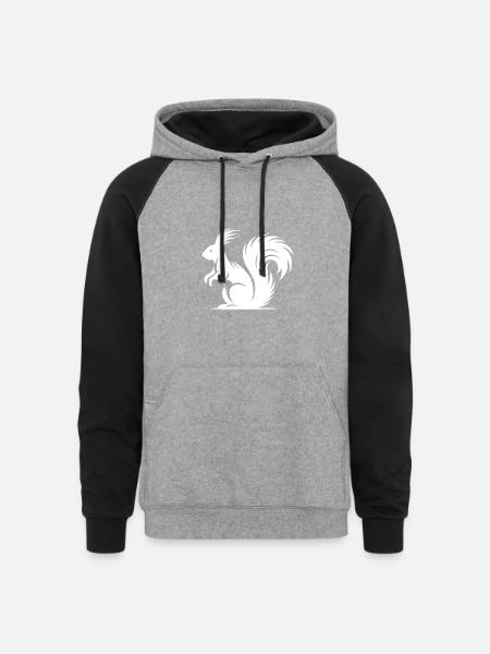 Squirrel Tattoo Style Drawing - Unisex Colorblock Hoodie - heather gray/black