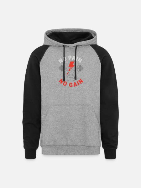 No Pain No Gain Gym - Unisex Colorblock Hoodie - heather gray/black