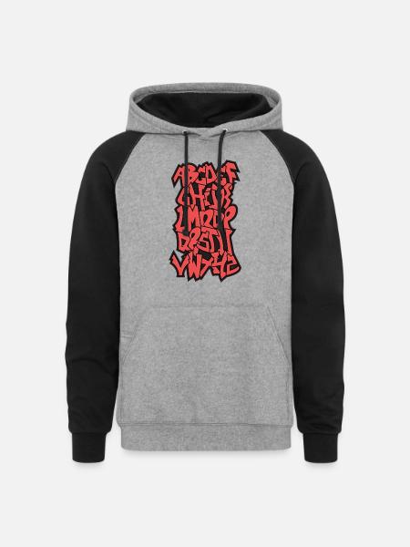 cool alphabet in gravity font - Unisex Colorblock Hoodie - heather gray/black