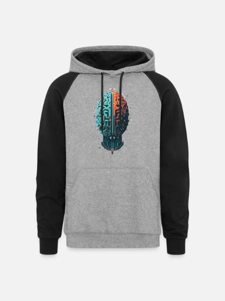 Coding Brain - Unisex Colorblock Hoodie - heather gray/black