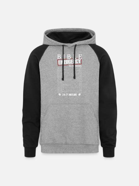 Bible Emergency Numbers - Unisex Colorblock Hoodie - heather gray/black
